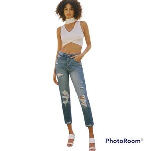 KanCan Kerrigan Busted Knee Mom Jeans
